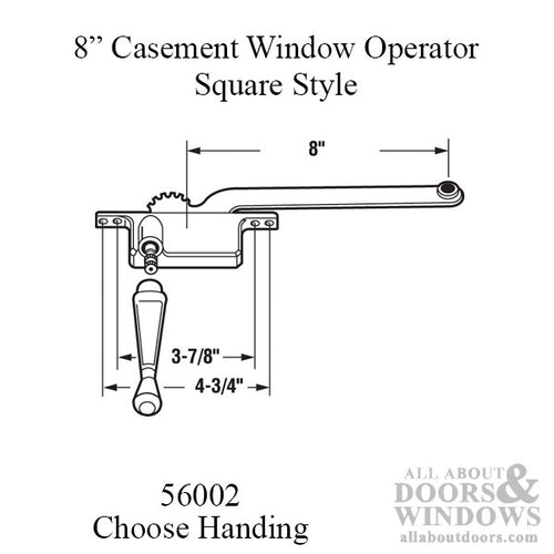 8 Inch Arm Steel Casement Operator, Square Body, White - Choose Handing - 8 Inch Arm Steel Casement Operator, Square Body, White - Choose Handing