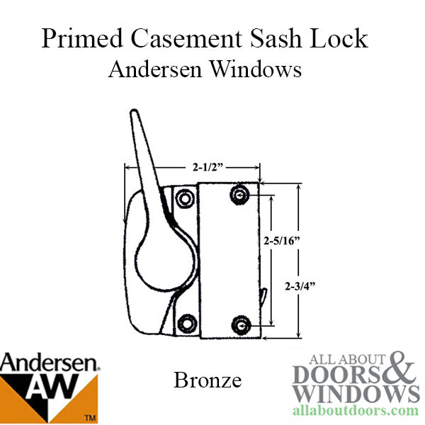 Andersen Left Hand Primed Casement Sash Lock - Bronze - Andersen Left Hand Primed Casement Sash Lock - Bronze