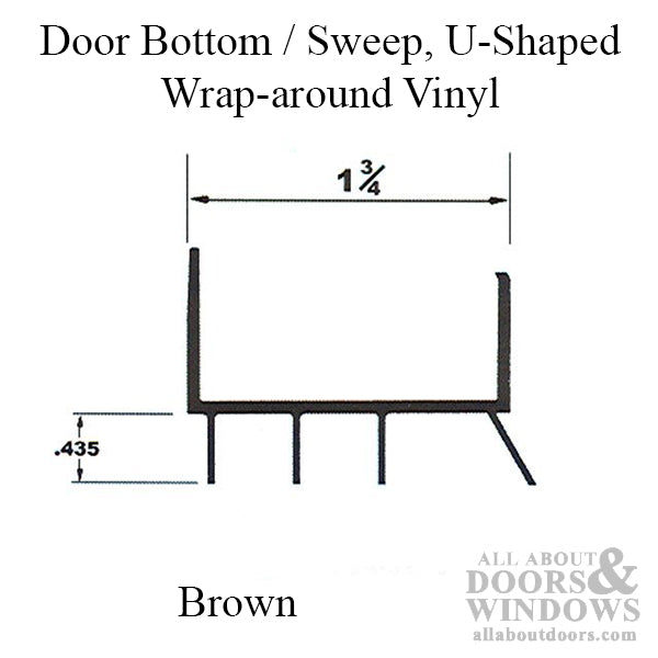 Door Bottom / Sweep, U-Shaped Wrap-around Vinyl - Brown - Door Bottom / Sweep, U-Shaped Wrap-around Vinyl - Brown