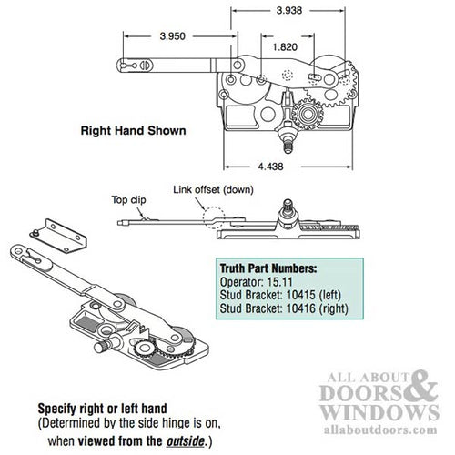 Truth Dyad Casement Operator, Wood windows, Link offset down, Left hand - Truth Dyad Casement Operator, Wood windows, Link offset down, Left hand