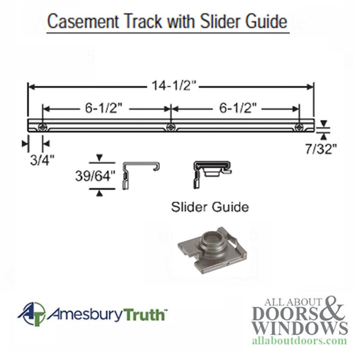 Truth 11576.00.0520 Maxim Encore Casement Track and Slider Guide - Stainless Steel - Truth 11576.00.0520 Maxim Encore Casement Track and Slider Guide - Stainless Steel