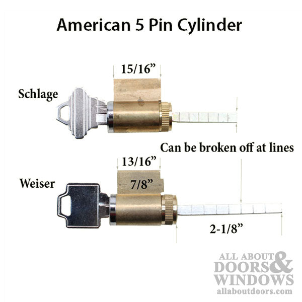 American Cylinder Lock - Weiser 5 Pin Tumbler, Keyed Alike Semi-Restricted Keyway - American Cylinder Lock - Weiser 5 Pin Tumbler, Keyed Alike Semi-Restricted Keyway