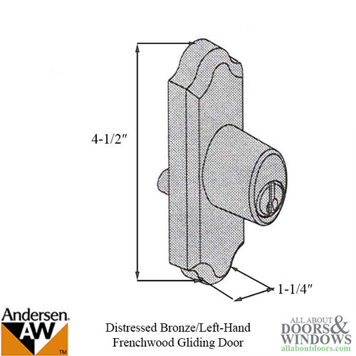 Andersen Window - Frenchwood Gliding Door - Lock Assembly, Encino - LH - Distressed Bronze - Andersen Window - Frenchwood Gliding Door - Lock Assembly, Encino - LH - Distressed Bronze