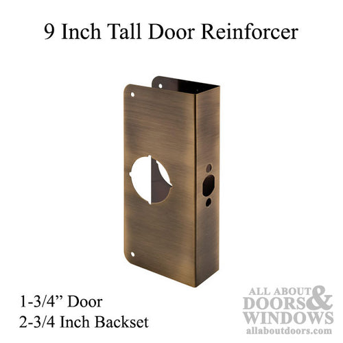 9 Inch Tall Door Reinforcer, 2-3/4 Inch Backset - Antique Brass - 9 Inch Tall Door Reinforcer, 2-3/4 Inch Backset - Antique Brass