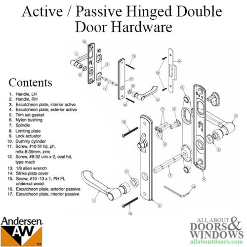 Andersen Albany Active / Passive Double Hinged Door Hardware Set - Stone - Andersen Albany Active / Passive Double Hinged Door Hardware Set - Stone