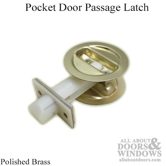 Passage Latch for Pocket Door - Polished Brass