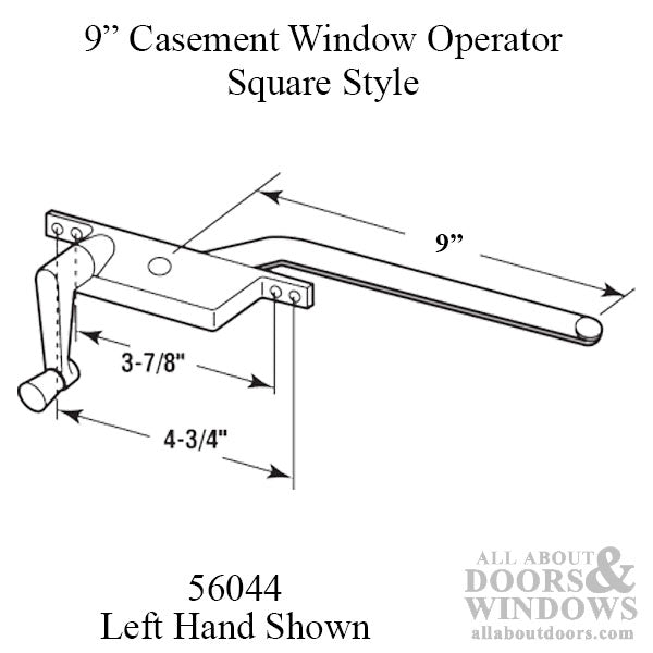 9 Inch Arm Steel Casement Operator, Square Body, Brass Plated - 9 Inch Arm Steel Casement Operator, Square Body, Brass Plated