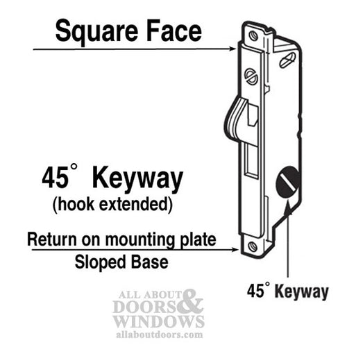 Adams Rite Mortise lock 45° Slot for Sliding Patio Door with Angled Body - Adams Rite Mortise lock 45° Slot for Sliding Patio Door with Angled Body