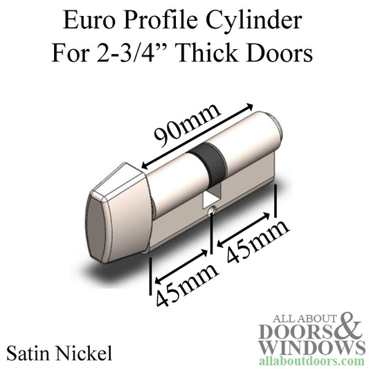 90mm Euro / Profile Cylinder 45/45 with Rectangular Thumbturn - Satin Nickel