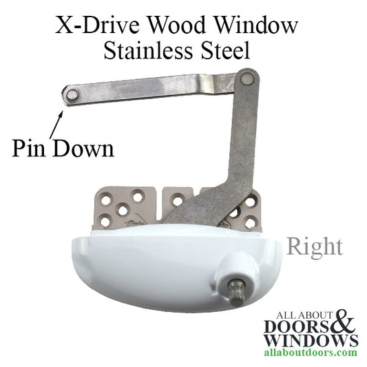 Roto 8-1/64" Stainless Steel Split Arm, X-Drive, RH Vinyl Window Application - G2 White