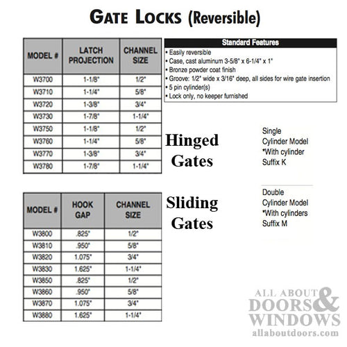 Marks Keyed Sliding Door Gate Lock, .950 Hook - Marks Keyed Sliding Door Gate Lock, .950 Hook