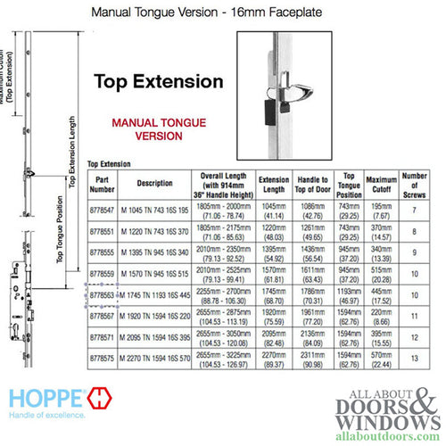 Hoppe 16mm Manual Top Extension, Tongue at 46.97