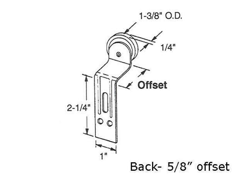 Roller, Bypass Closet Door,  Back, 1-3/8 In Nylon wheel - Roller, Bypass Closet Door,  Back, 1-3/8 In Nylon wheel