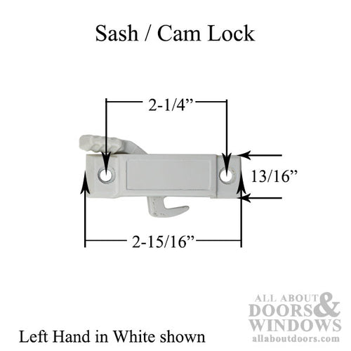 Left Hand Sash / Cam Lock, Vinyl and Aluminum Sash Hardware - Choose Color - Left Hand Sash / Cam Lock, Vinyl and Aluminum Sash Hardware - Choose Color