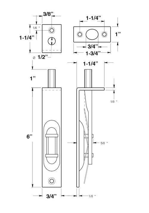 Flush Bolt, Mortise Lever, 6 Inch Square face - Polished Brass - Flush Bolt, Mortise Lever, 6 Inch Square face - Polished Brass