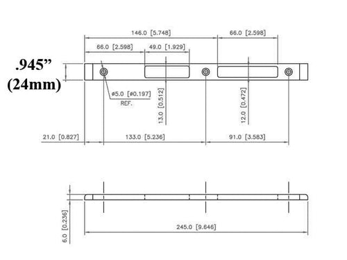 Strike Plate, Raised Latch & Deadbolt,  24mm x 227mm x 6mm - Right - Strike Plate, Raised Latch & Deadbolt,  24mm x 227mm x 6mm - Right