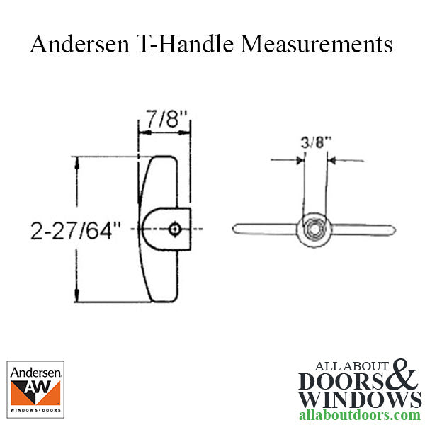 Andersen Replacement T-Handle 3/8 spline  Casement / Awning windows - Choose Color - Andersen Replacement T-Handle 3/8 spline  Casement / Awning windows - Choose Color