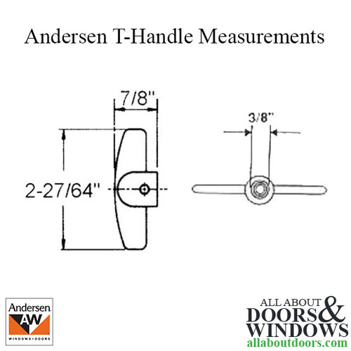 Andersen Replacement T-Handle 3/8 spline  Casement / Awning windows - Choose Color - Andersen Replacement T-Handle 3/8 spline  Casement / Awning windows - Choose Color