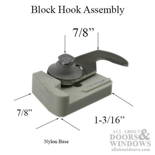 Block Hook Assembly Nylon Base with Aluminum Hook - Sold in sets only* - Block Hook Assembly Nylon Base with Aluminum Hook - Sold in sets only*