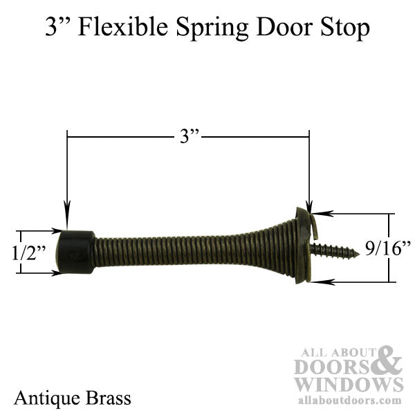 Door Stop, Flexible Spring Type, 3 inch - Antique Brass - Door Stop, Flexible Spring Type, 3 inch - Antique Brass