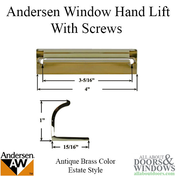 Andersen Tilt-Wash (DC) and Tilt-Wash (TW) Windows - Estate Hand Lifts w/ Screws - Antique Brass - Andersen Tilt-Wash (DC) and Tilt-Wash (TW) Windows - Estate Hand Lifts w/ Screws - Antique Brass