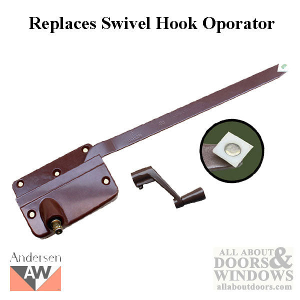 Andersen Primed Casement Operator Only w/ Brass Swivel Hook, Right Hand (1936-45) - Andersen Primed Casement Operator Only w/ Brass Swivel Hook, Right Hand (1936-45)
