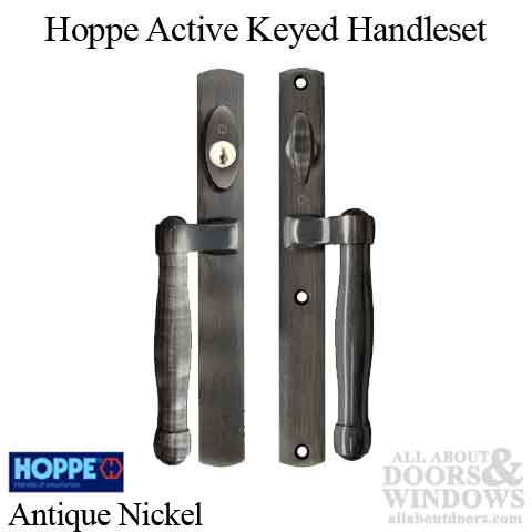 HOPPE HLS 9000 Sliding Door Handle Set Active Keyed Antique Nickel - HOPPE HLS 9000 Sliding Door Handle Set Active Keyed Antique Nickel