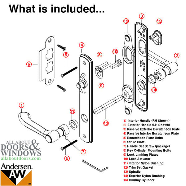 Andersen Albany Active Single Hinged Door Hardware - Pure White - Andersen Albany Active Single Hinged Door Hardware - Pure White