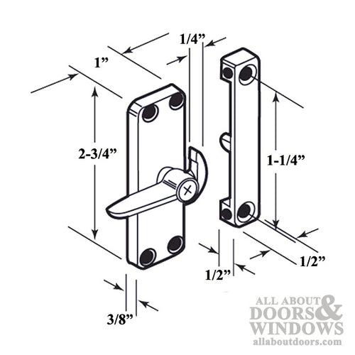 Right Hand Diecast Latch & Keeper for Sliding Screen Door - Chrome - Right Hand Diecast Latch & Keeper for Sliding Screen Door - Chrome