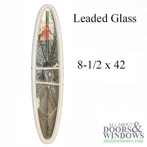 Oval Glass Door lite  8-1/2 x 42   Beveled Leaded Glass, Glue Chip, Brass Caming, White Frame - Oval Glass Door lite  8-1/2 x 42   Beveled Leaded Glass, Glue Chip, Brass Caming, White Frame