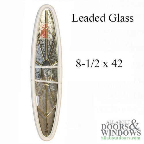 Oval Glass Door lite  8-1/2 x 42   Beveled Leaded Glass, Glue Chip, Brass Caming, White Frame - Oval Glass Door lite  8-1/2 x 42   Beveled Leaded Glass, Glue Chip, Brass Caming, White Frame