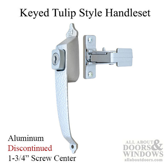 Discontinued - Keyed Tulip Stye Storm Door Handle Set with 1-3/4 Inch Screw Center - Aluminum