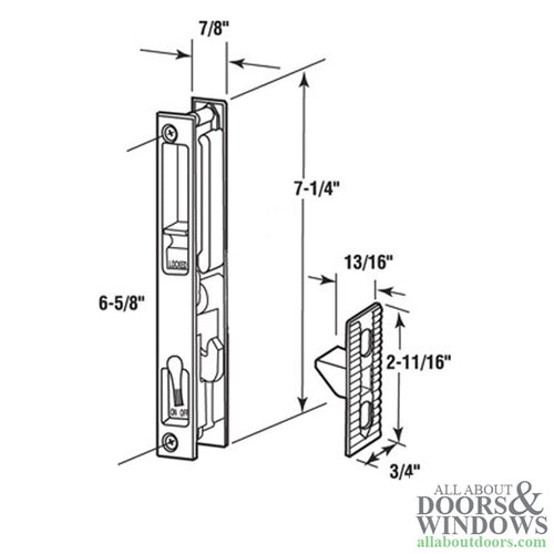 Sliding Patio Door Handleset Flush Tyle Handle 6 5/8 Inch Hole Center Chrome Handle - Sliding Patio Door Handleset Flush Tyle Handle 6 5/8 Inch Hole Center Chrome Handle