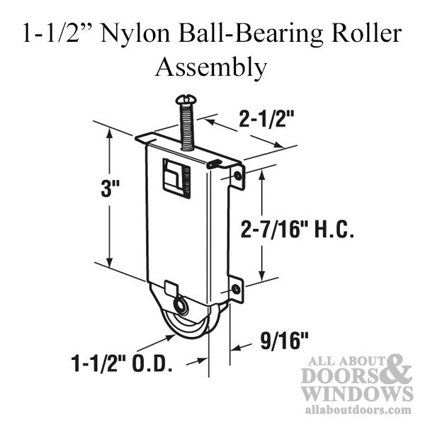 Roller Assembly 1-1/2 Inch Nylon Wheel for Sliding Mirror Door - Roller Assembly 1-1/2 Inch Nylon Wheel for Sliding Mirror Door