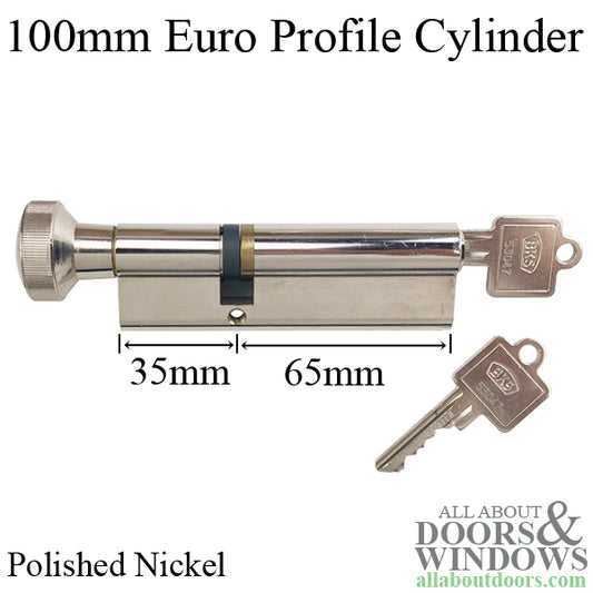 BKS Euro Profile cylinder 35/65 100mm, Yale Keyway - Polished Nickel