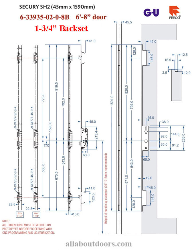 16MM SECURY SH2 RHINO WITH RADIUS ENDS AND ANTI-SLAM DEVICE FOR LATCH, 45/92, 6'-8