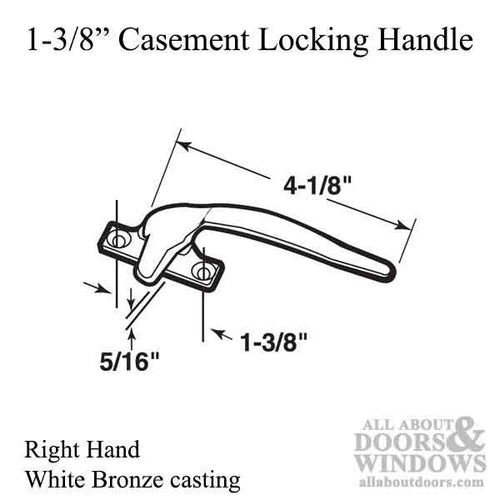 Locking Handle, Casement, 1-3/8”, Right Hand - White Bronze - Locking Handle, Casement, 1-3/8”, Right Hand - White Bronze