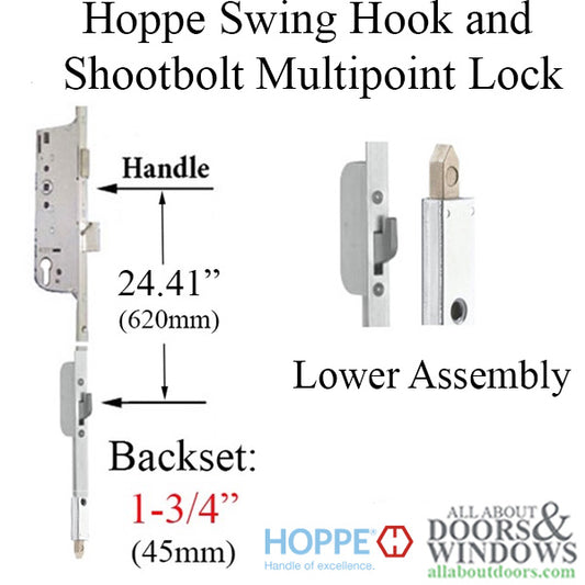 Hoppe Manual Swing Hook Gear 45/92, 36 inch Handle Height, 1 inch Deadbolt, Hook at 24.41 inches