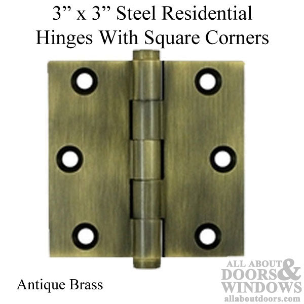 3 x 3 inch, Square Corners, Residential Hinges, Steel, Pair, Choose Color - 3 x 3 inch, Square Corners, Residential Hinges, Steel, Pair, Choose Color