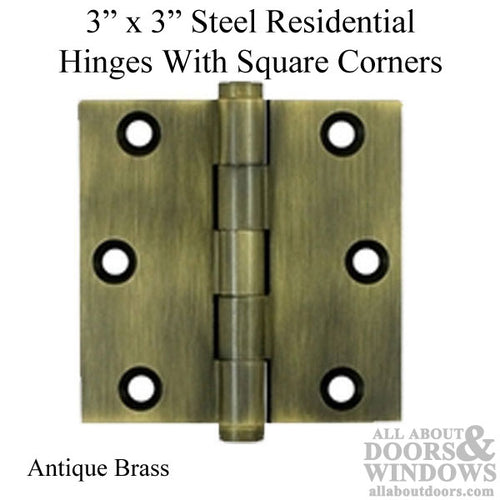 3 x 3 inch, Square Corners, Residential Hinges, Steel, Pair, Choose Color - 3 x 3 inch, Square Corners, Residential Hinges, Steel, Pair, Choose Color