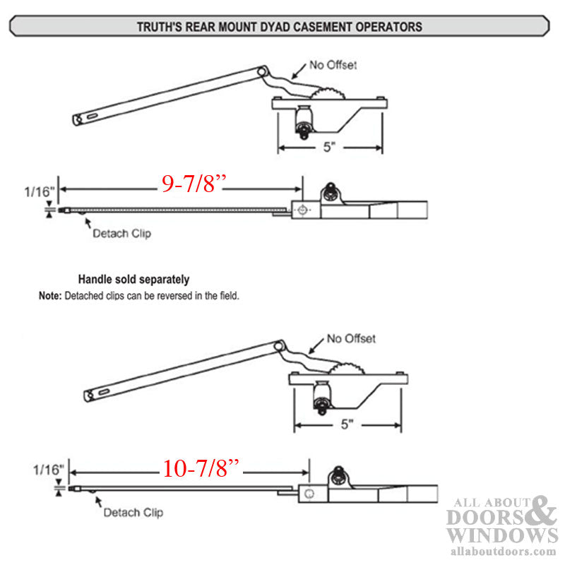 Dyad Operator, Rear Mount, 5 inch hole spacing, 10-7/8 Reach, LH - Dyad Operator, Rear Mount, 5 inch hole spacing, 10-7/8 Reach, LH