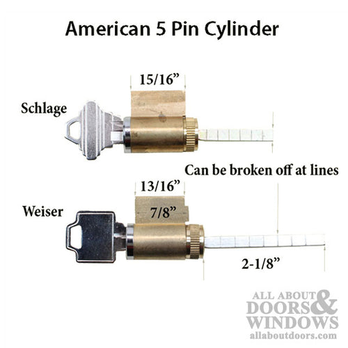 American Cylinder Lock - Weiser 5 Pin Tumbler, Keyed Alike Semi-Restricted Keyway - American Cylinder Lock - Weiser 5 Pin Tumbler, Keyed Alike Semi-Restricted Keyway