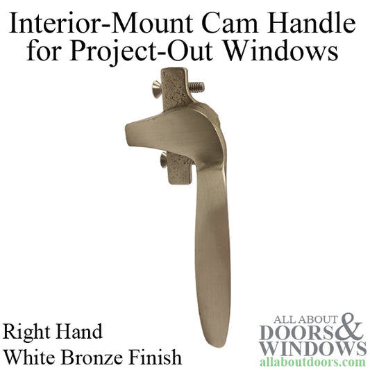 Project out, Inside Mount Cam Handle, 1-3/8" Screws, Right  - White Bronze