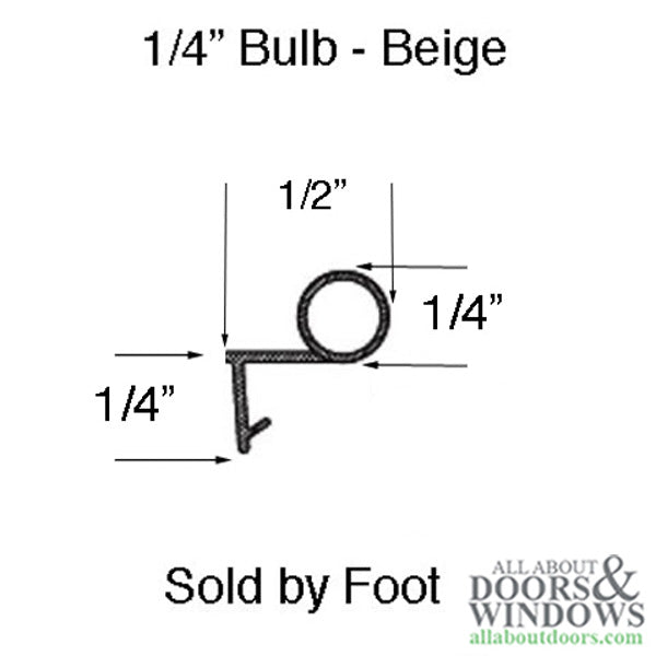 Bulb Weatherstrip, .250 Offset Leg, Casement & Double Hung Windows - Beige - Bulb Weatherstrip, .250 Offset Leg, Casement & Double Hung Windows - Beige