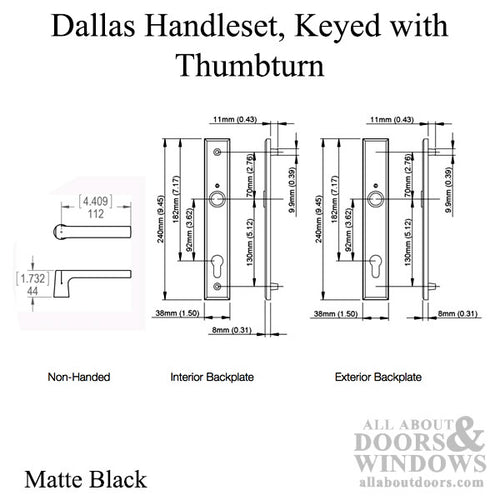 Dallas Contemporary Lever Handle, Keyed Active with Thumbturn,  M1643 / 2161N Set - Matte Black - Dallas Contemporary Lever Handle, Keyed Active with Thumbturn,  M1643 / 2161N Set - Matte Black