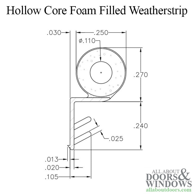 Hollow Core Foam Filled bulb, .250 Diameter Offset Barb - Hollow Core Foam Filled bulb, .250 Diameter Offset Barb