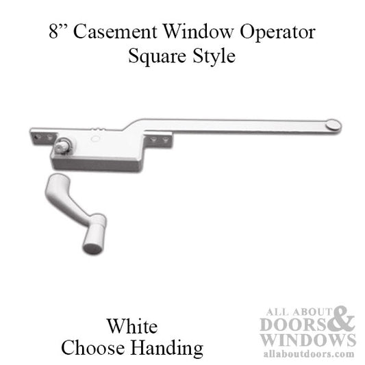 8 Inch Arm Steel Casement Operator, Square Body, White - Choose Handing