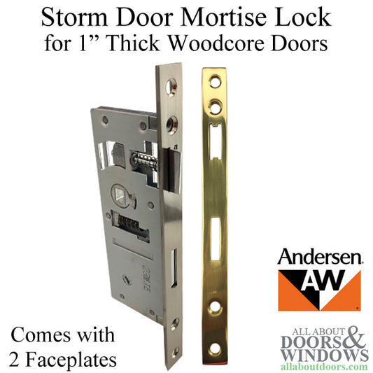 Emco / Andersen Mostise Lock for Storm Doors, 1-7/16" Backset - Nickel / Polished Brass