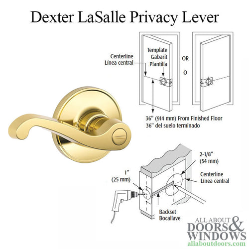 Dexter Privacy Lever LaSalle J40-605 Left Hand Privacy Lever Polished Brass - Dexter Privacy Lever LaSalle J40-605 Left Hand Privacy Lever Polished Brass