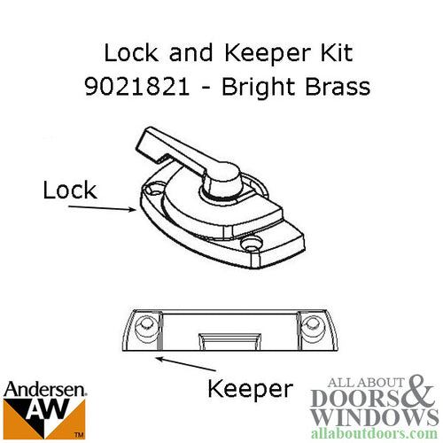 Discontinued.  Andersen Tilt-Wash (DC) & (TW) Windows - Lock and Keeper Kit - Bright Brass - Discontinued.  Andersen Tilt-Wash (DC) & (TW) Windows - Lock and Keeper Kit - Bright Brass